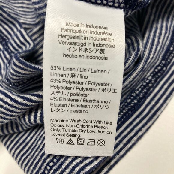 J.Crew Stretch Linen V- Neck T-shirt Women’s Small Navy White Micro Stripe 2023 - Picture 9 of 14